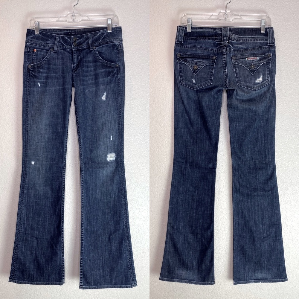 HUDSON JEANS Distressed Signature Flap Pocket Bootcut Jeans Denim Size 26